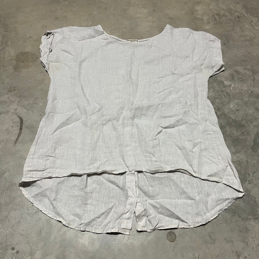 Terzo Millennio Italy Linen High Low Button Back Top Large White Lagenlook